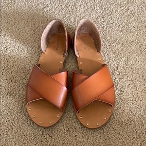Tan open toe flats